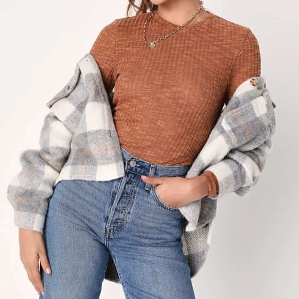 NWT Free People Brown Ribbed Knit Long Sleeve Layering Top M